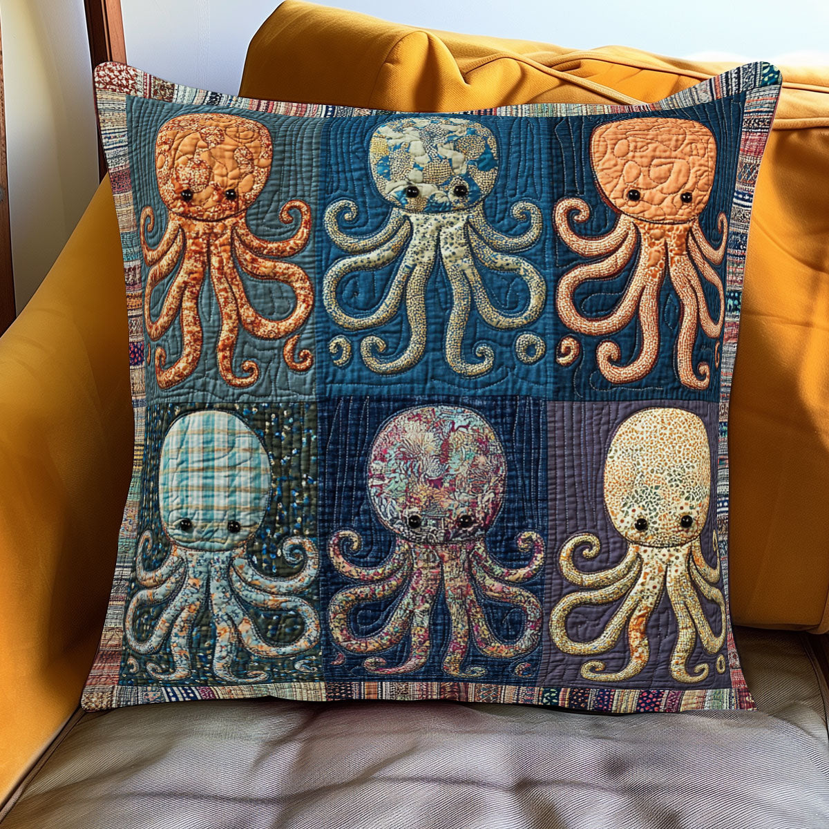 Retro Patchwork Octopus WJ0901115CL Quilt Pillow Case