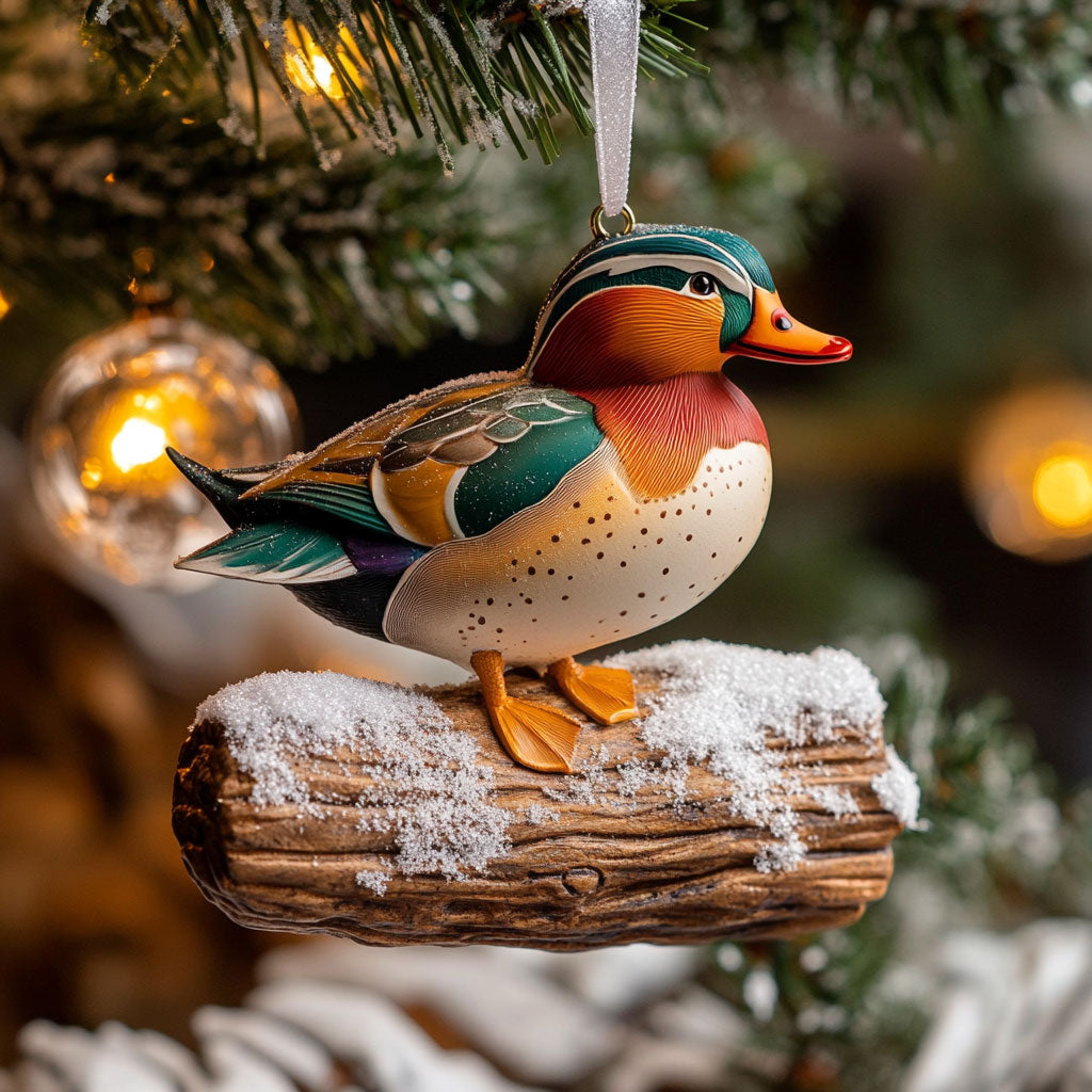 Snow Mandarin Duck WJ0312398CL Christmas Ornament