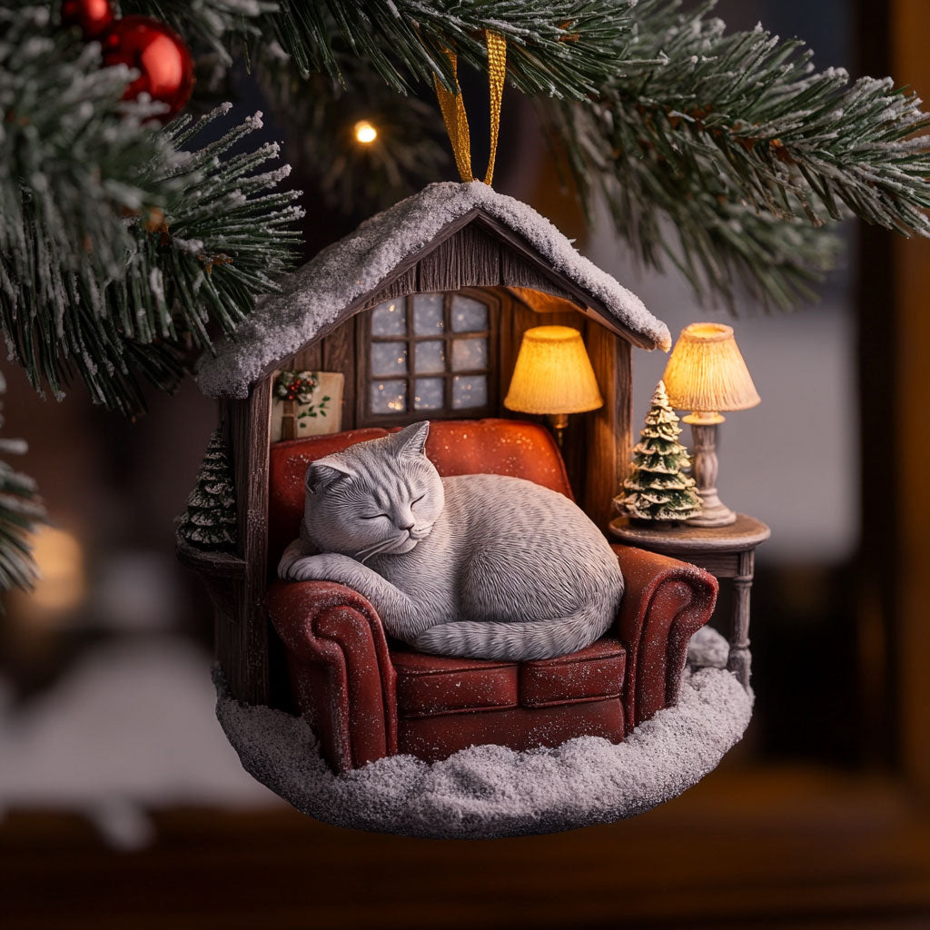 Sofa Snow Cat WJ2611027CL Christmas Ornament