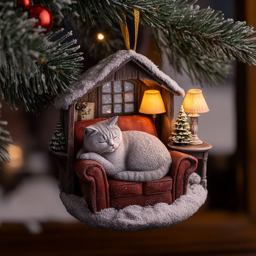 Sofa Snow Cat WJ2611027CL Christmas Ornament
