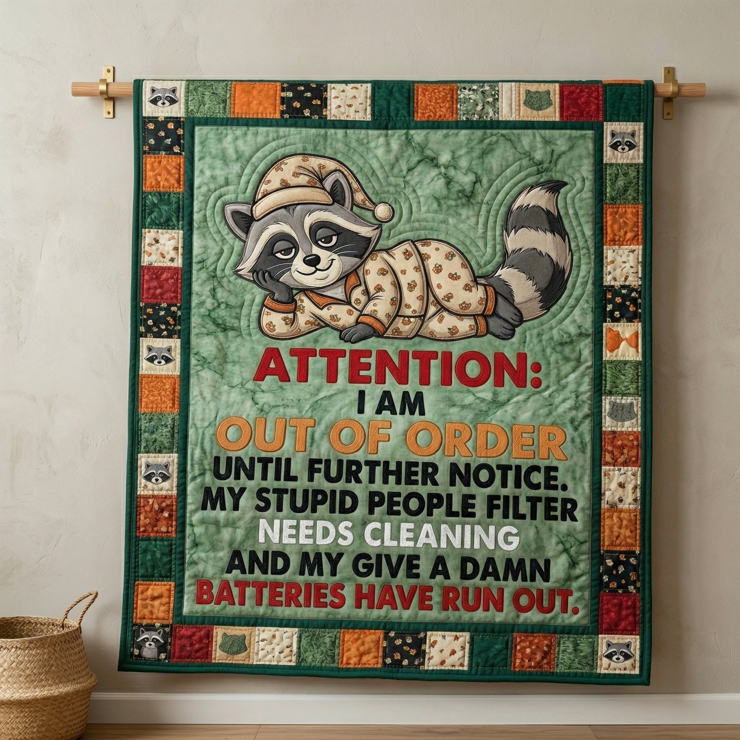 Funny Raccoon Out Of Order WN0604014CL Quilt