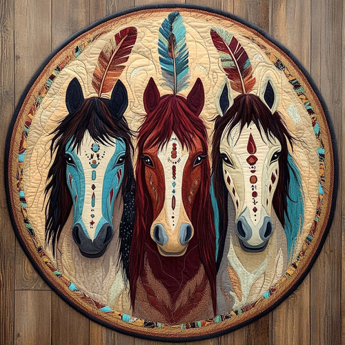 Tribal Horses WU2403030CL Quilted Round Mat