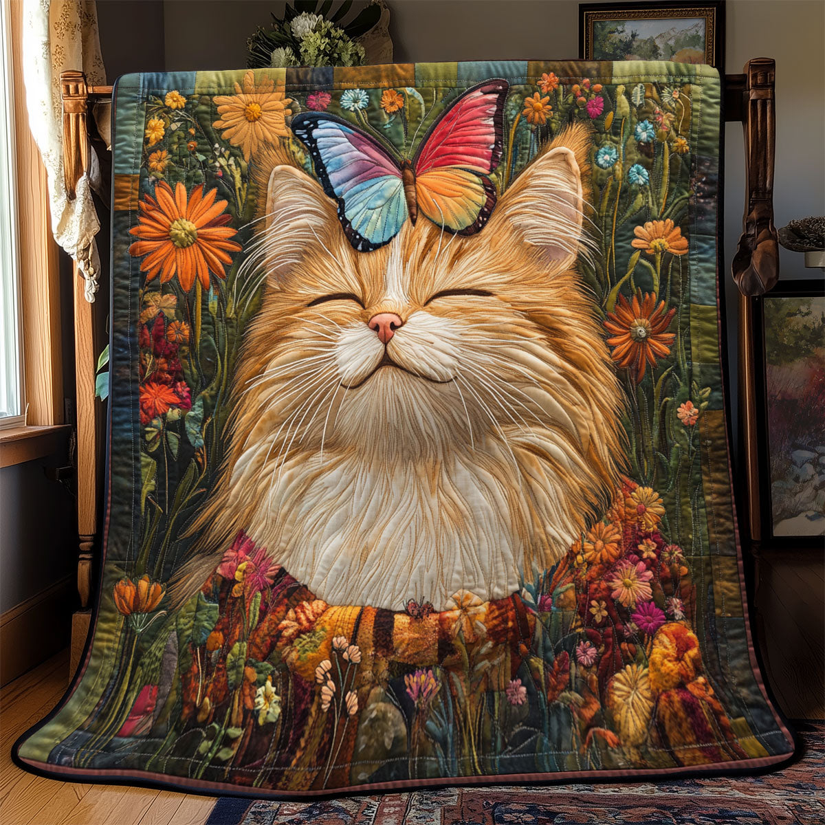 Whiskered Garden Cat WJ0901016CL Quilt