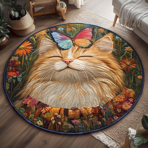 Whiskered Garden Cat WJ0901146CL Quilted Round Mat