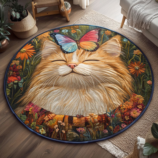 Whiskered Garden Cat WJ0901146CL Quilted Round Mat